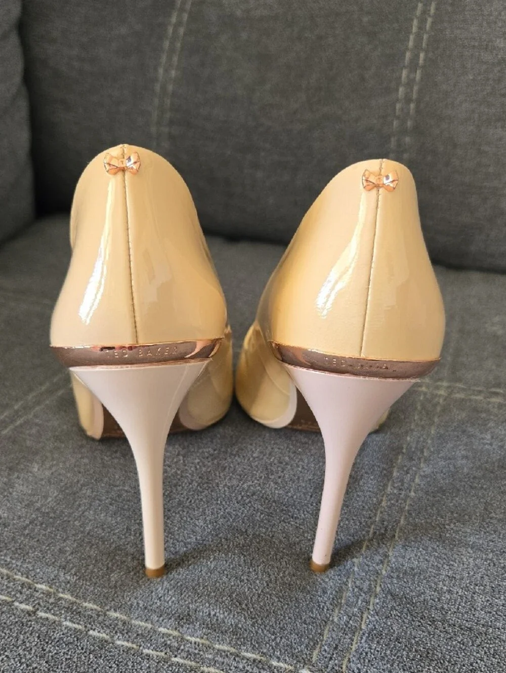 Ted Baker Kawaa Pale Beige Patent Pointed-Toe Stiletto Heels